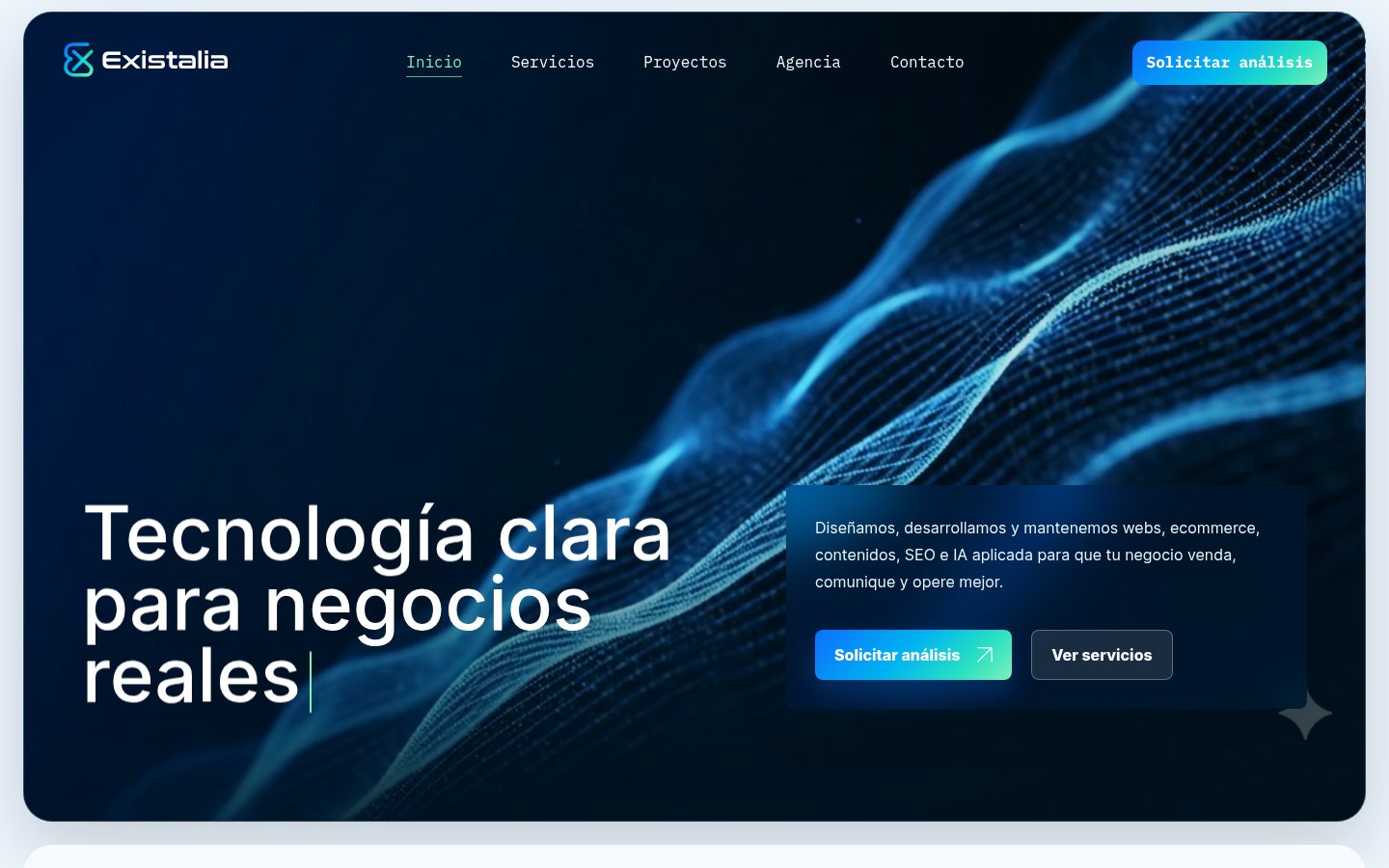 Captura de la nueva web de Existalia